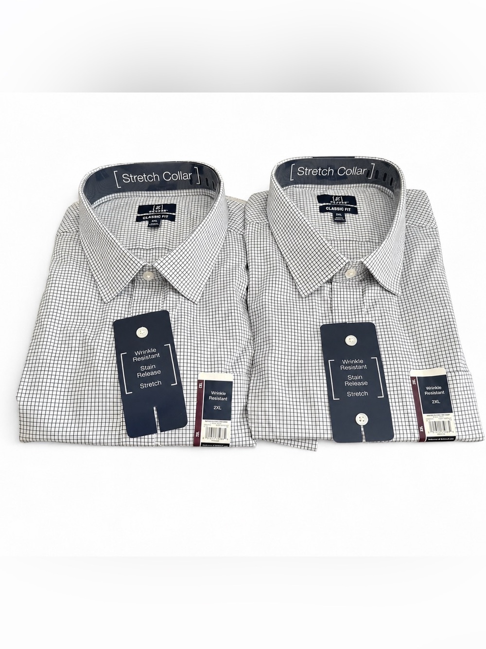 George Mens 2XL 50-52 Blue White Check Dress Shirt Wrinkle Resistant LOT OF 2 - Picture 2 of 9